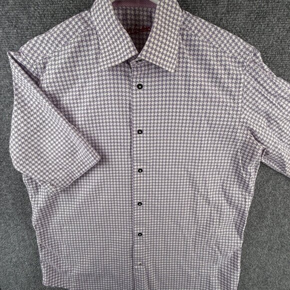 Robert Graham Button Up Shirt Men Designer Short Sleeve Purple Check Medium - Picture 2 of 13